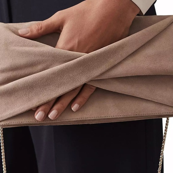 Reiss Goatskin Suede Foldover Twist Detail Clutch Bag - Picture 8 of 16
